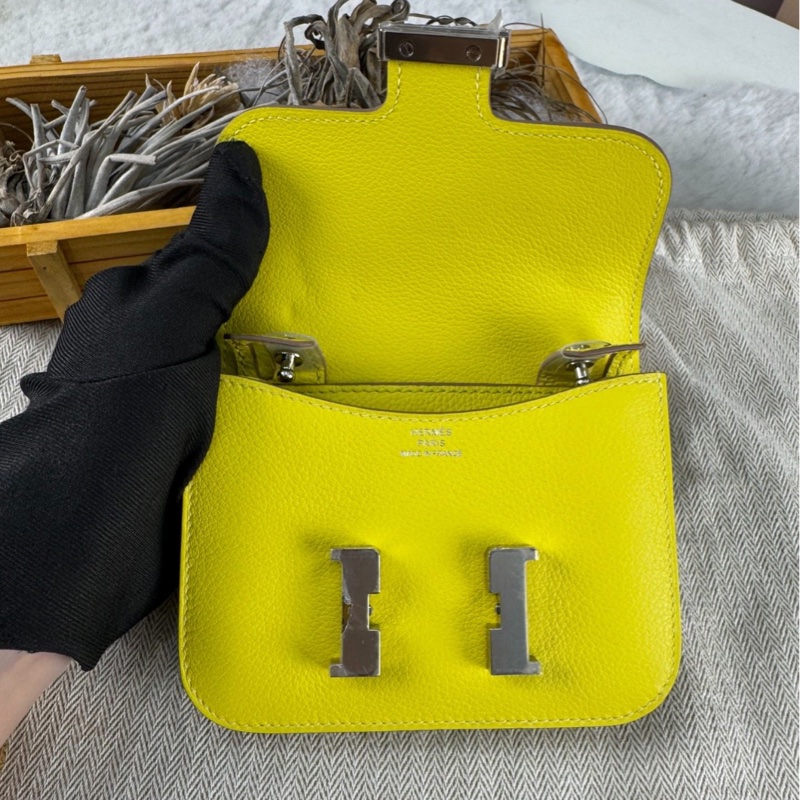 【99%新✨經典不過時】Hermès+愛馬仕 康康短夾 檸檬黃9R銀扣-7