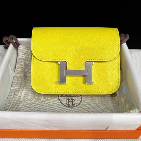 【99%新✨經典不過時】Hermès+愛馬仕 康康短夾 檸檬黃9R銀扣