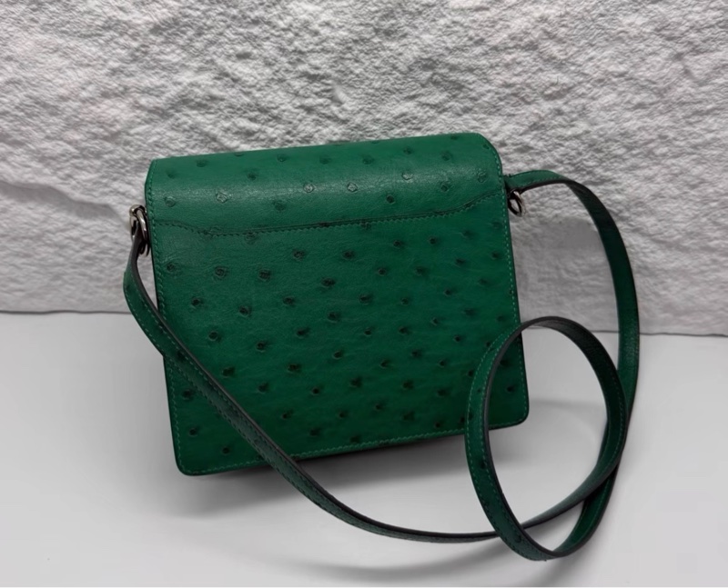 98新 Hermes mini  Roulis 18 U4絲絨綠銀扣 Roulis mini 豬鼻子包 鴕鳥皮 Stamp:C刻 配件：塵袋-1