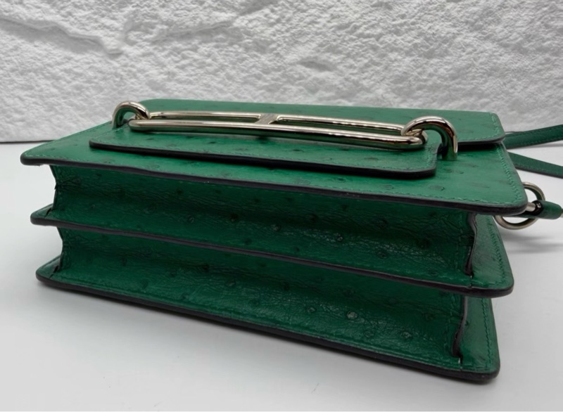 98新 Hermes mini  Roulis 18 U4絲絨綠銀扣 Roulis mini 豬鼻子包 鴕鳥皮 Stamp:C刻 配件：塵袋-4