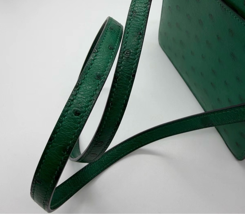 98新 Hermes mini  Roulis 18 U4絲絨綠銀扣 Roulis mini 豬鼻子包 鴕鳥皮 Stamp:C刻 配件：塵袋-5