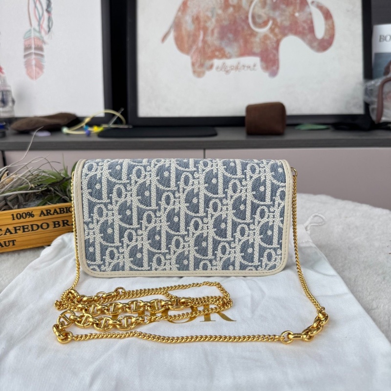 【99%新✨全網最低價】DIOR迪奧Miss Caro 格紋布印花鏈條 單肩包 小號-1