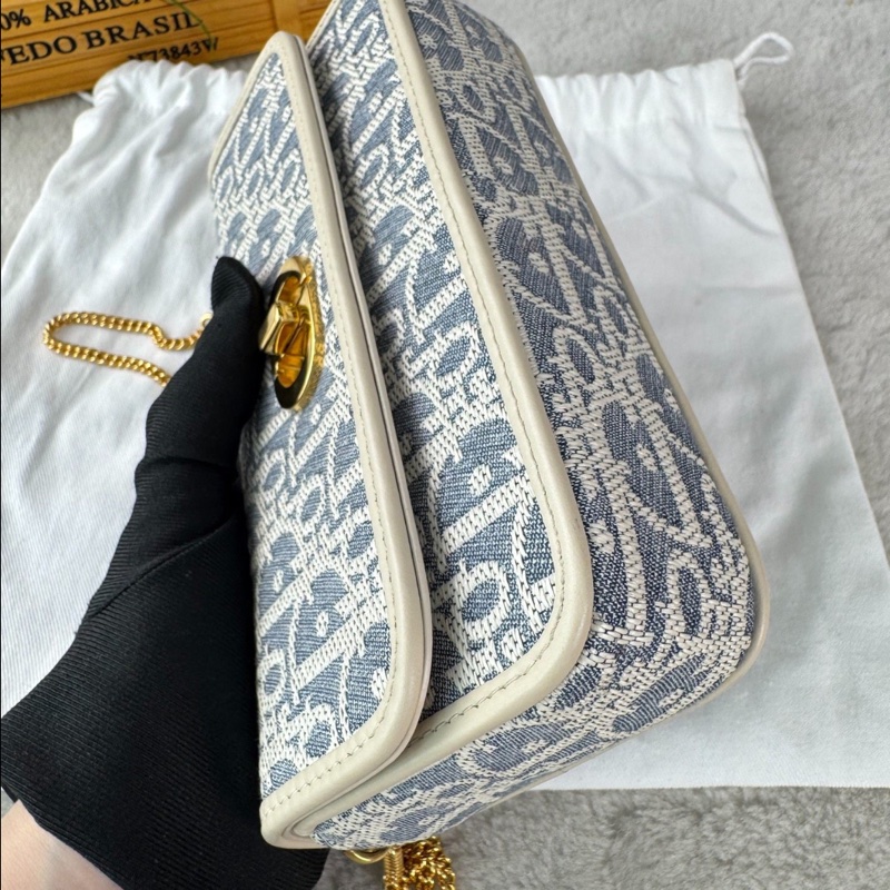 【99%新✨全網最低價】DIOR迪奧Miss Caro 格紋布印花鏈條 單肩包 小號-4