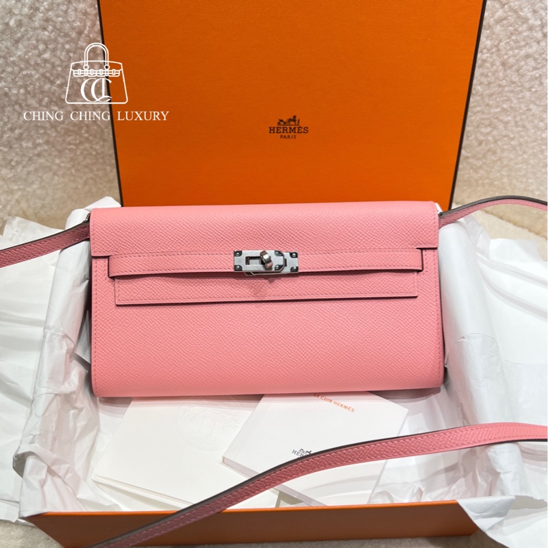 🌈Hermes💗Kelly to go💗1Q奶昔粉銀扣🌈全新閑置🌟Epsom皮🌟愛馬仕🌟-0
