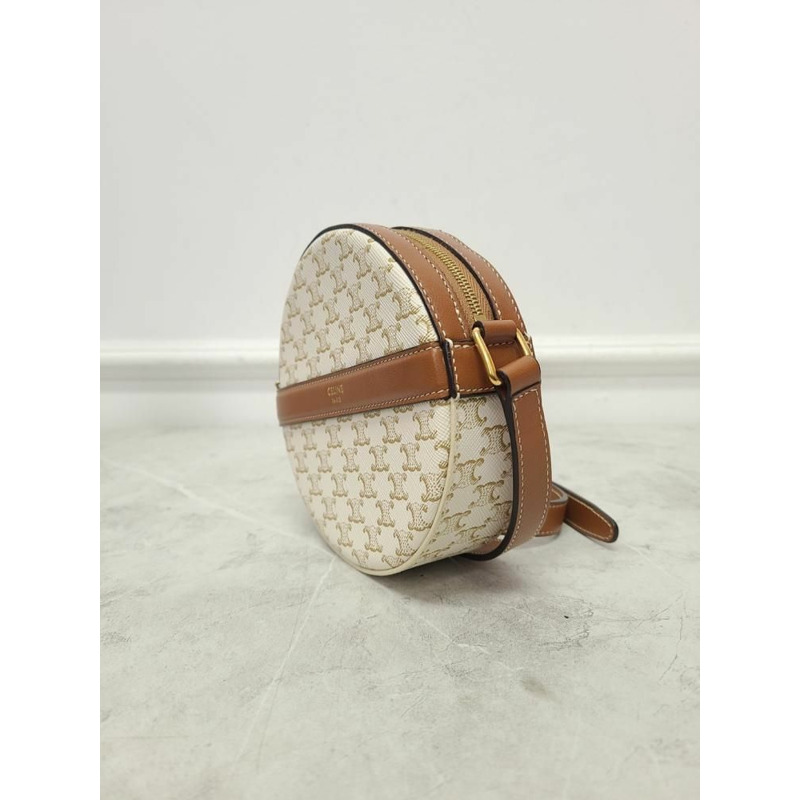 【包稅】CELINE 白色 Triomphe 帆布圓形皮夾 12345-1