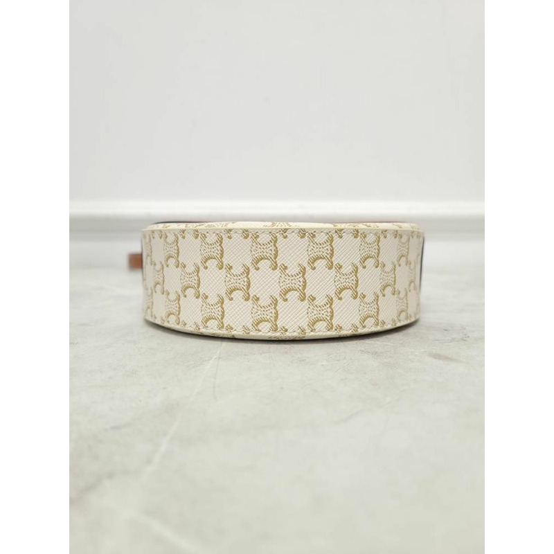 【包稅】CELINE 白色 Triomphe 帆布圓形皮夾 12345-6