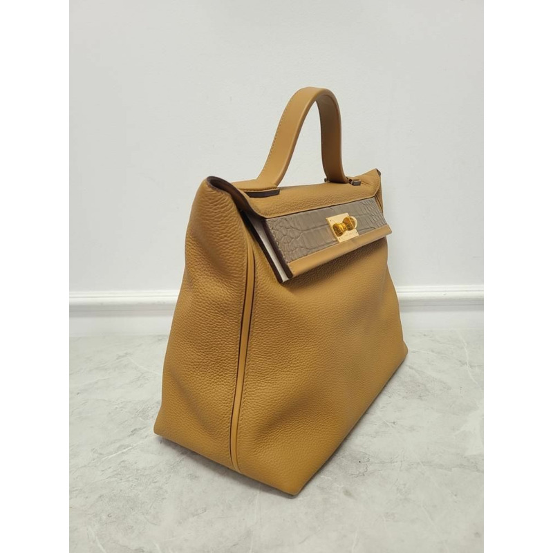 【包稅】HERMES 焦糖金 Togo Swift 鱷魚皮 Kelly 2424 包 35-2
