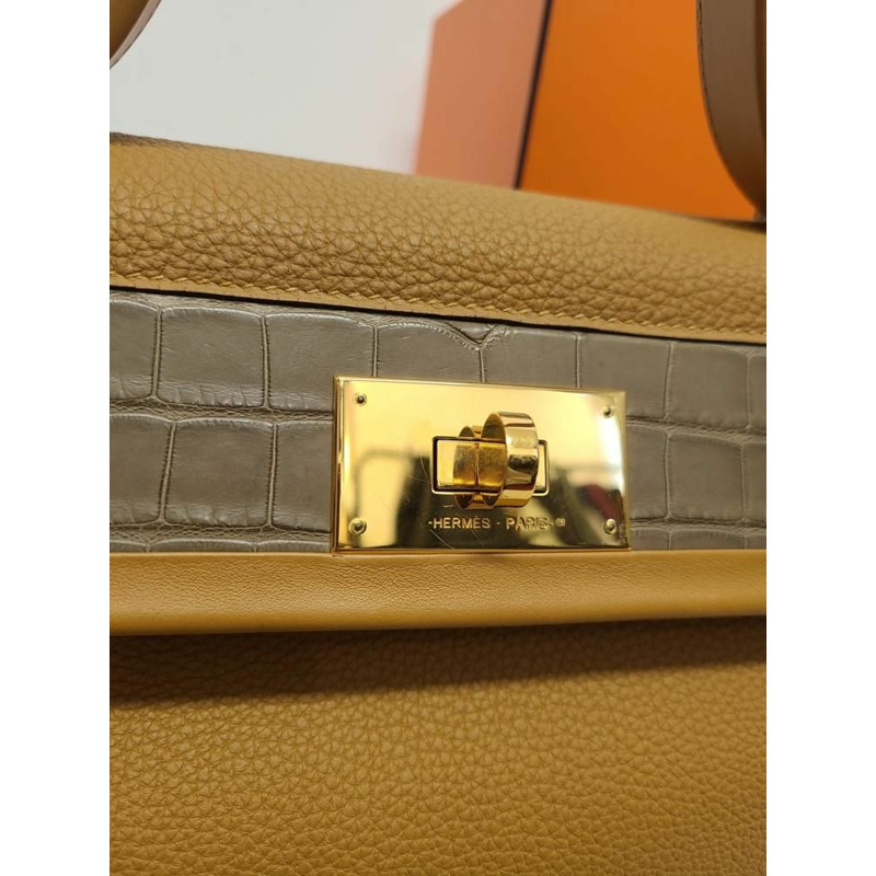 【包稅】HERMES 焦糖金 Togo Swift 鱷魚皮 Kelly 2424 包 35-3