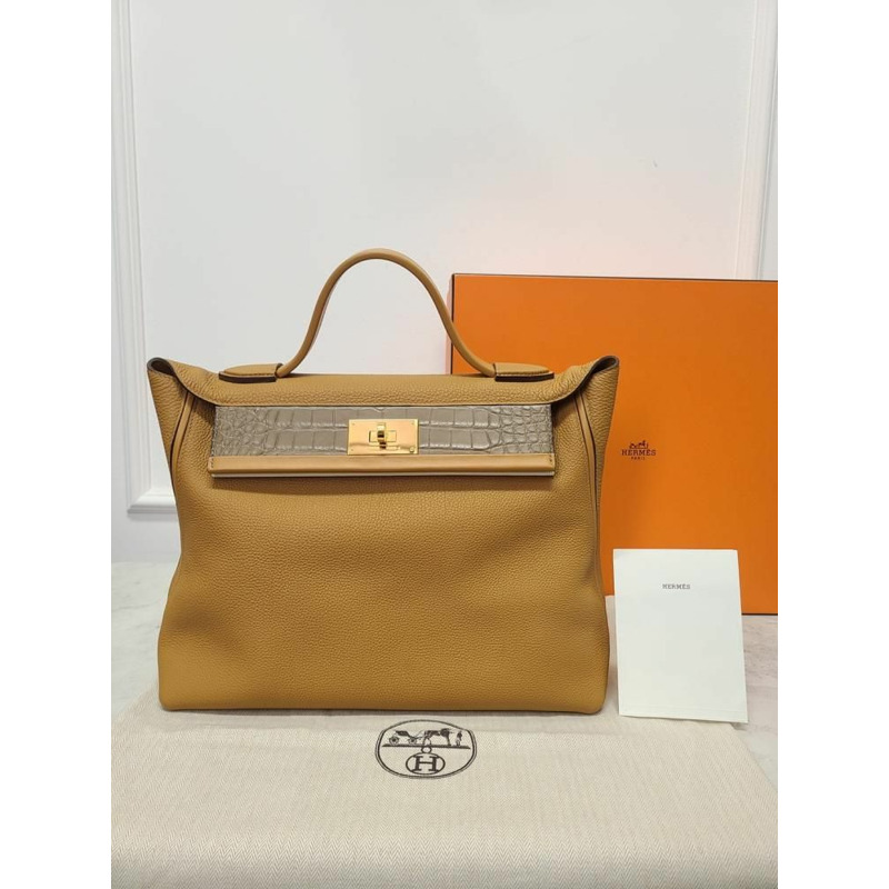 【包稅】HERMES 焦糖金 Togo Swift 鱷魚皮 Kelly 2424 包 35-7