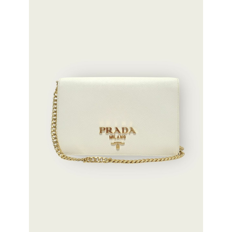 【包稅】PRADA 白色金屬Logo Saffiano迷你肩背包-0