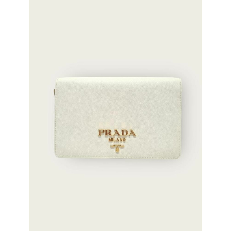 【包稅】PRADA 白色金屬Logo Saffiano迷你肩背包-1