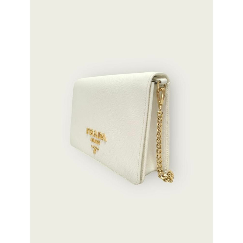 【包稅】PRADA 白色金屬Logo Saffiano迷你肩背包-2
