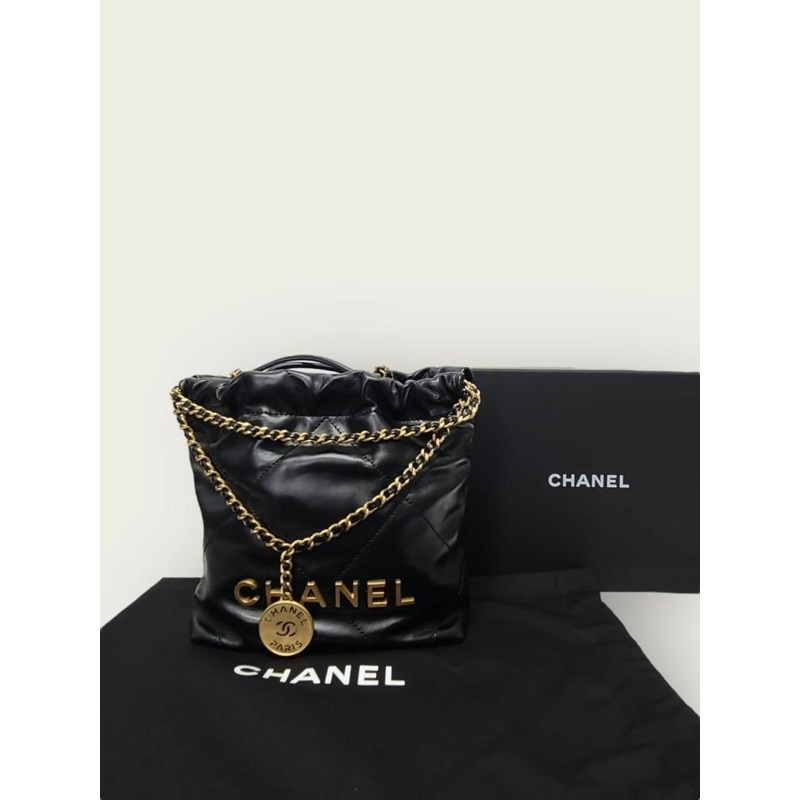 【包稅】CHANEL 黑色金色 22 迷你肩背包-6
