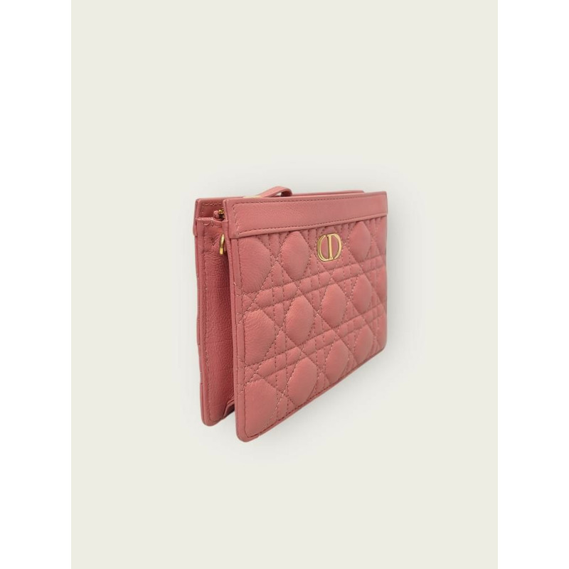 【包稅】DIOR 淺粉紅色藤格紋 Caro 鏈條拉鍊收納包-2