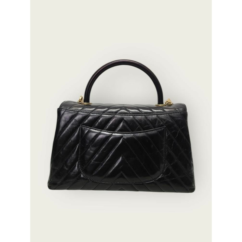 【包稅】CHANEL 黑色復古小牛皮人字紋可可手柄中號 24-4