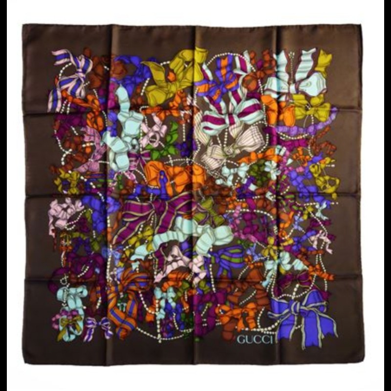 Gucci 串珠多色蝴蝶結絲巾-0