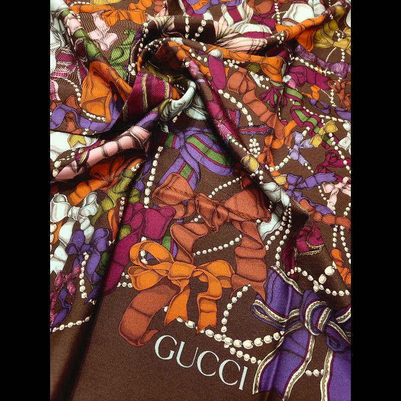 Gucci 串珠多色蝴蝶結絲巾-2