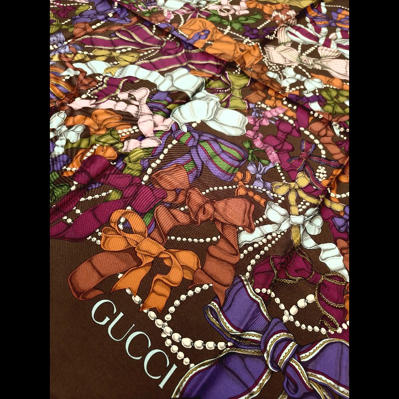 Gucci 串珠多色蝴蝶結絲巾-3