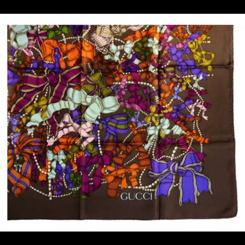 Gucci 串珠多色蝴蝶結絲巾-4