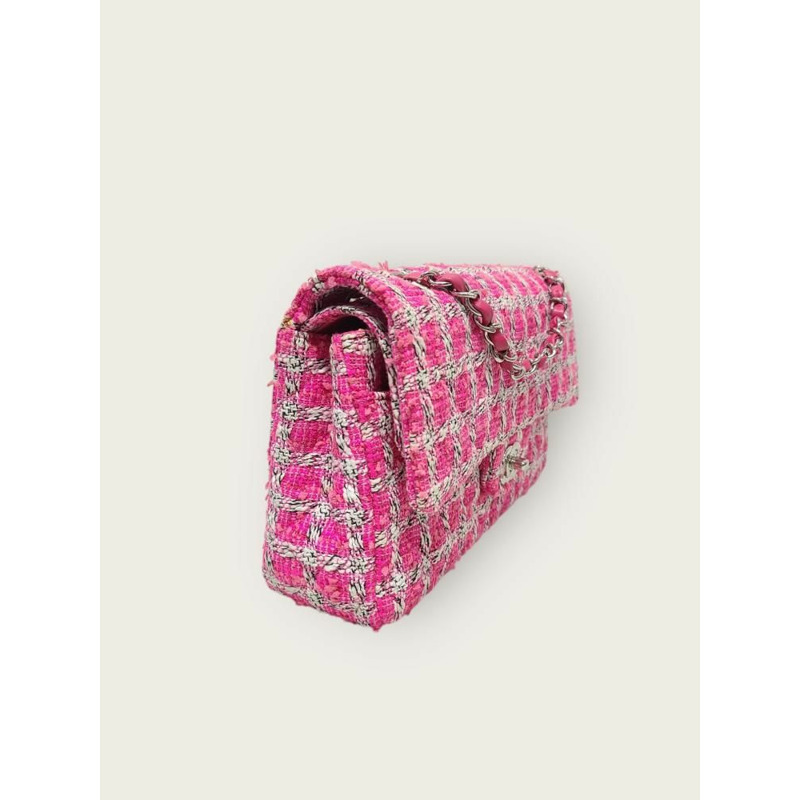 【包稅】CHANEL 粉紅銀色斜紋軟呢經典中型鏈條單肩包 19 系列-2