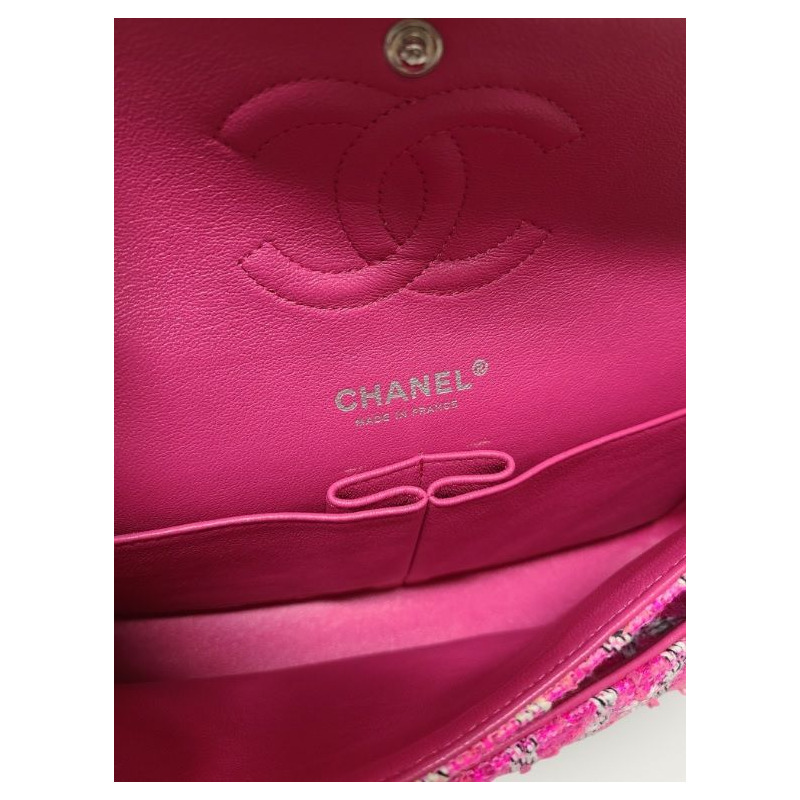 【包稅】CHANEL 粉紅銀色斜紋軟呢經典中型鏈條單肩包 19 系列-3