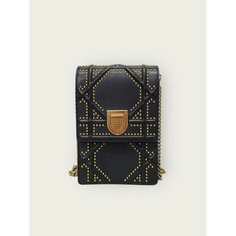 【包稅】DIOR 深海軍藍金色鉚釘立體模型豎立迷你鏈條斜背包