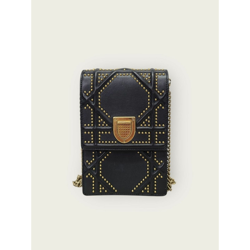 【包稅】DIOR 深海軍藍金色鉚釘立體模型豎立迷你鏈條斜背包-0