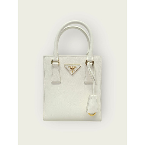 【包稅】PRADA 白色鑲金邊 Saffiano Galleria 迷你手提包