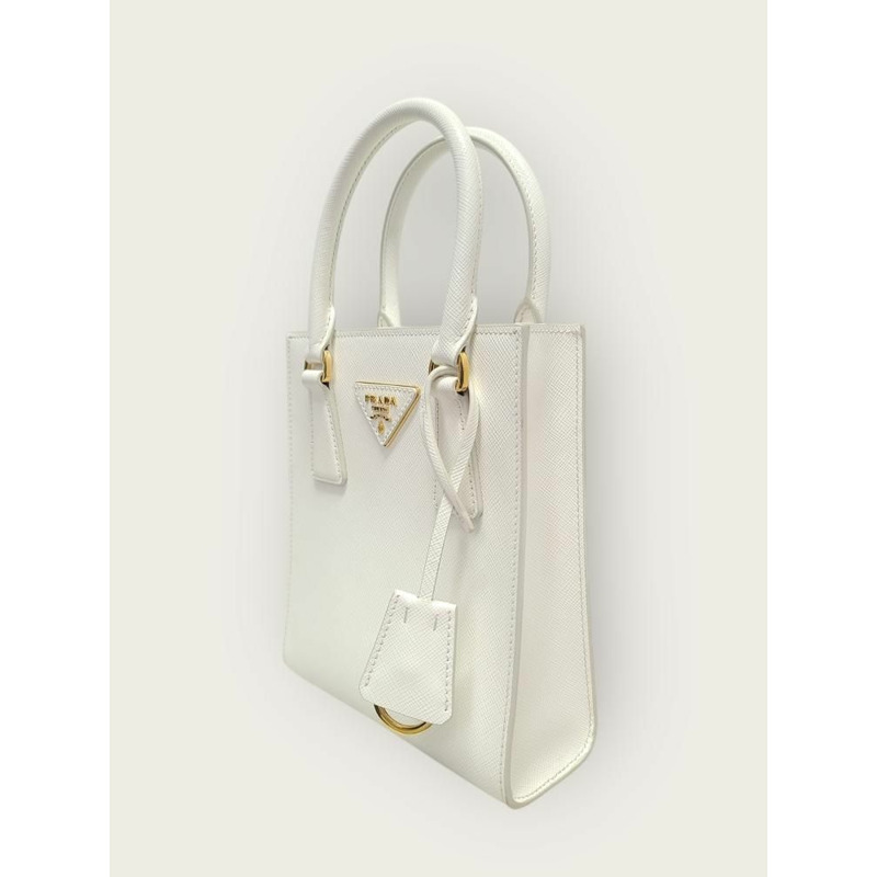 【包稅】PRADA 白色鑲金邊 Saffiano Galleria 迷你手提包-1