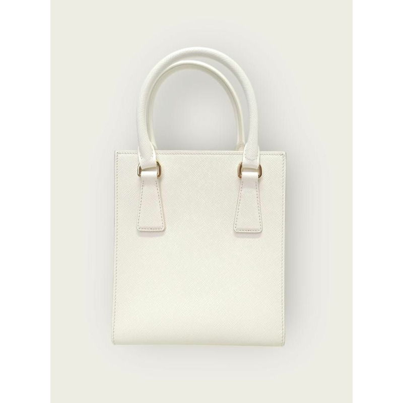 【包稅】PRADA 白色鑲金邊 Saffiano Galleria 迷你手提包-4