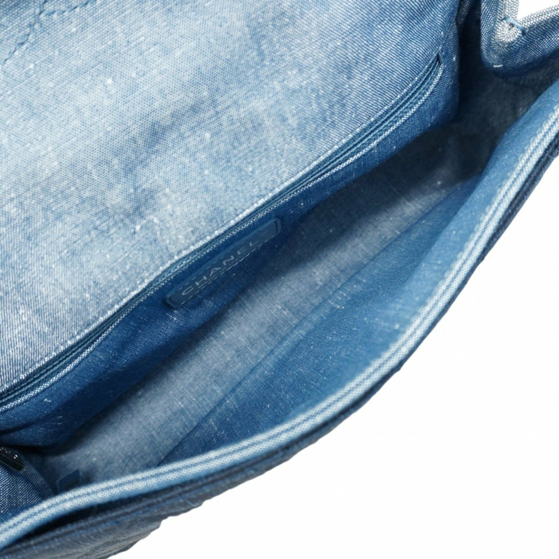 香奈兒女士絎縫鏈條牛仔布海軍藍肩背包-3