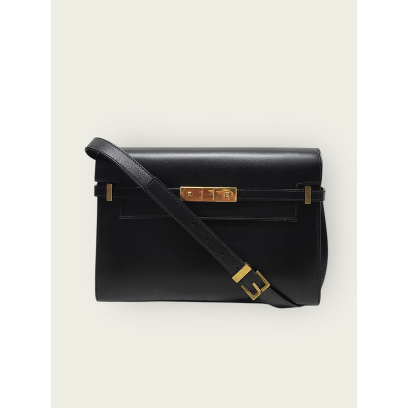 【包稅】SAINT LAURENT 黑色金色曼哈頓中號 Inbox 單肩包-0