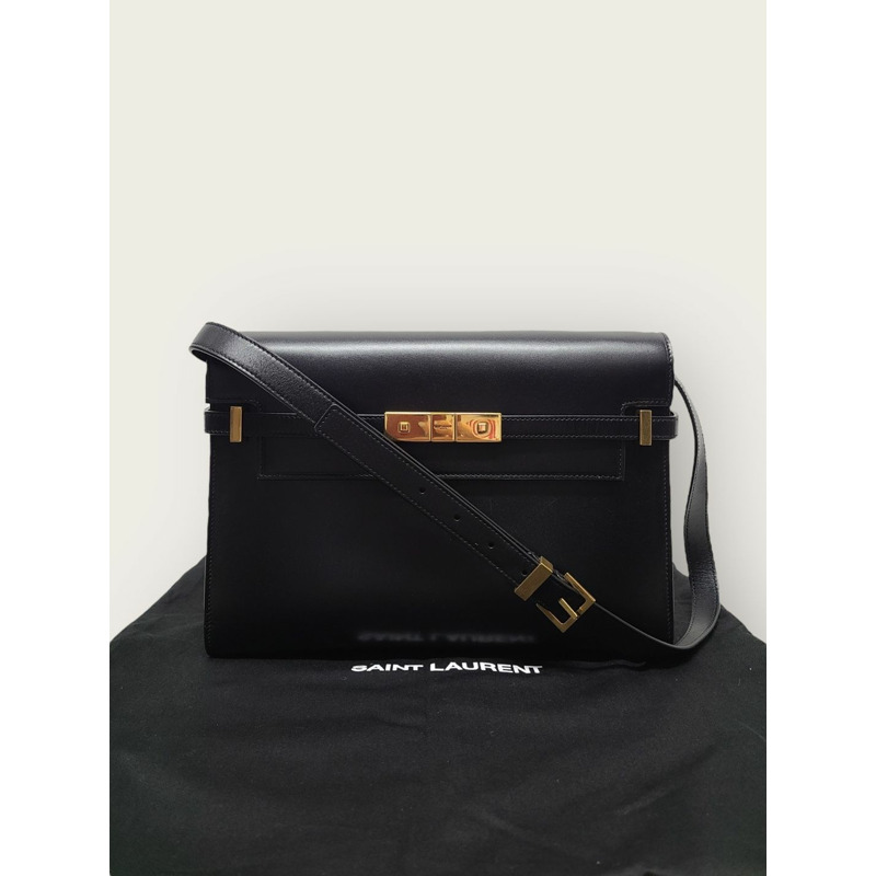 【包稅】SAINT LAURENT 黑色金色曼哈頓中號 Inbox 單肩包-7