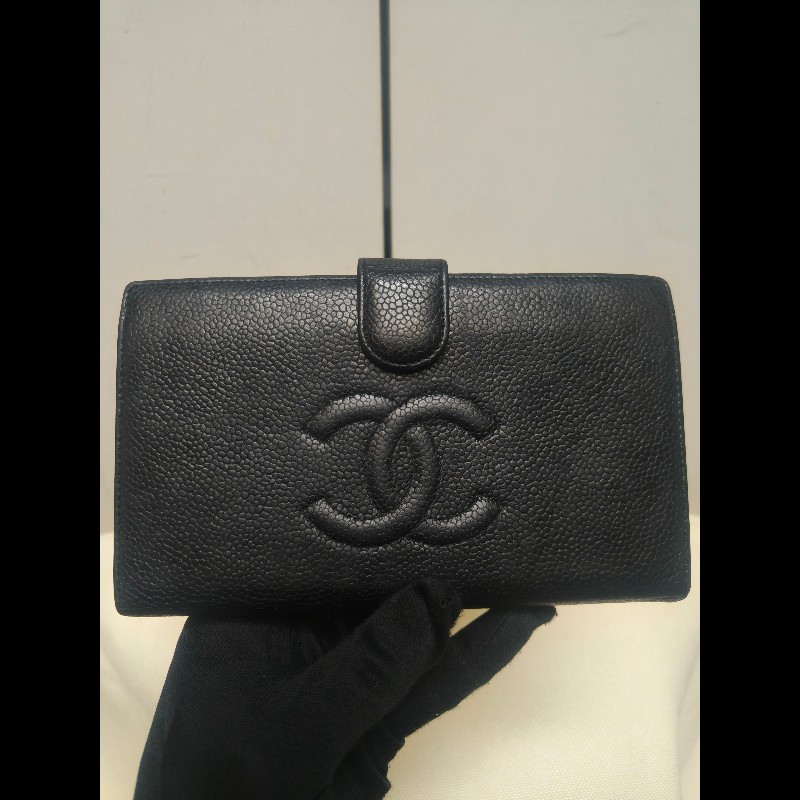 ‼️年前限時特賣‼️（原10800）至1/25⏰㊣✨CHANEL✨香奈兒 小香 雙C 雷標 黑色 魚子醬 皮革 拼色 長夾 皮夾 錢包/二手精品/二手皮夾/保證正品-1