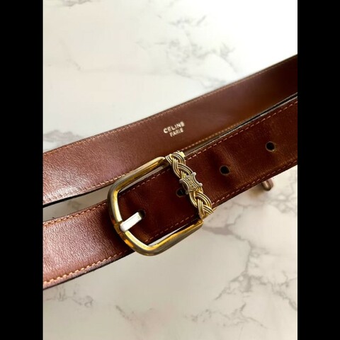【LA LUNE】絕版古董品 Celine金凱旋門編織皮革腰帶 女裝皮帶 中古二手美品c