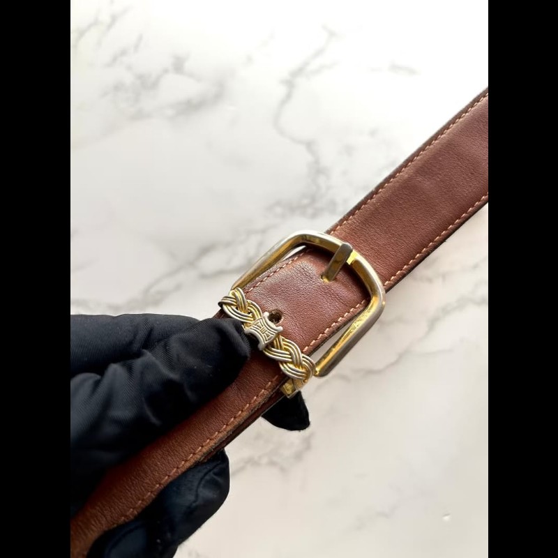 【LA LUNE】絕版古董品 Celine金凱旋門編織皮革腰帶 女裝皮帶 中古二手美品c-2