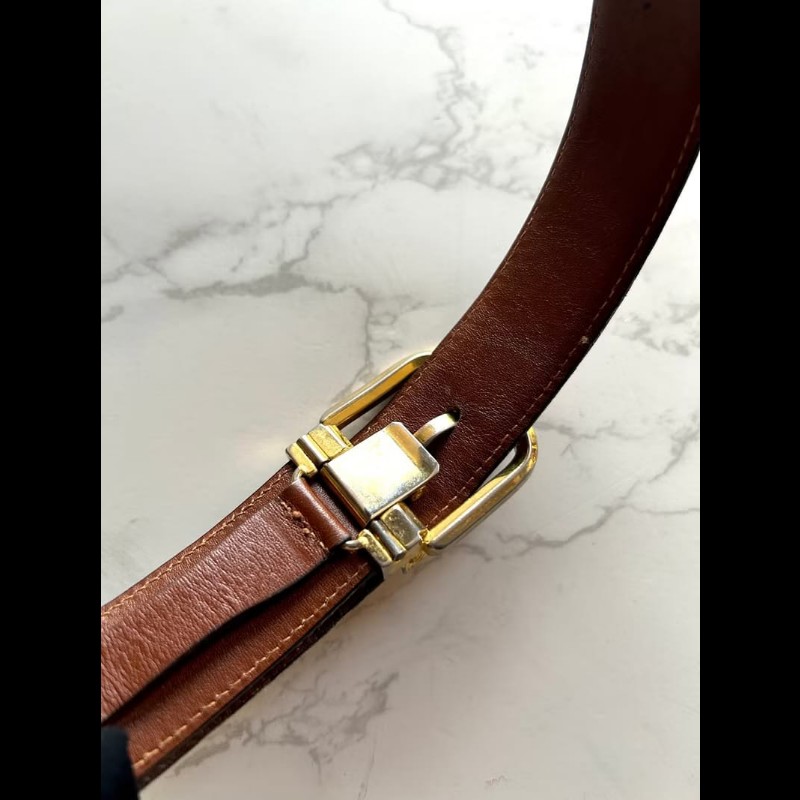 【LA LUNE】絕版古董品 Celine金凱旋門編織皮革腰帶 女裝皮帶 中古二手美品c-3