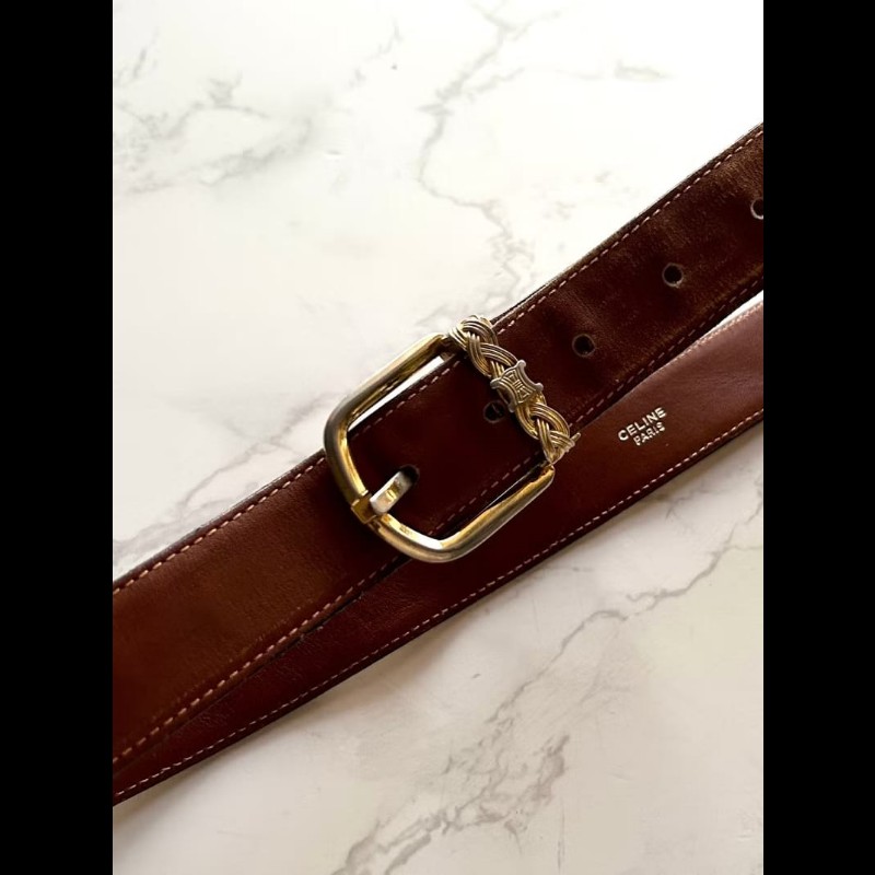 【LA LUNE】絕版古董品 Celine金凱旋門編織皮革腰帶 女裝皮帶 中古二手美品c-4