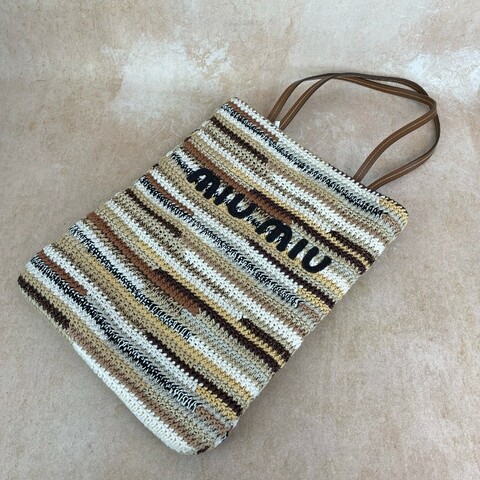 Miu miu 豎版美拉德色系條紋編織tote托特包 手提包