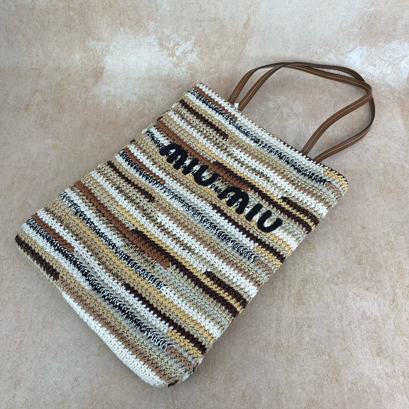 Miu miu 豎版美拉德色系條紋編織tote托特包 手提包-0