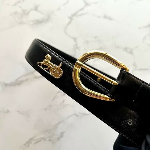 【LA LUNE】絕版古董品 Celine 黑色金馬車皮革腰帶 女裝皮帶 中古二手美品
