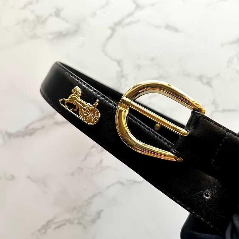 【LA LUNE】絕版古董品 Celine 黑色金馬車皮革腰帶 女裝皮帶 中古二手美品-0