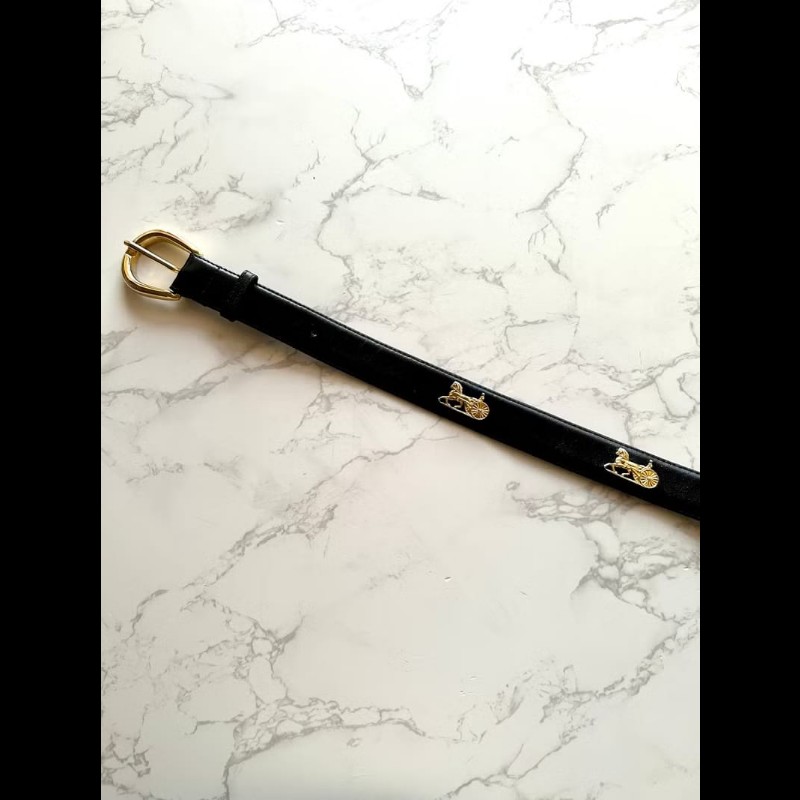 【LA LUNE】絕版古董品 Celine 黑色金馬車皮革腰帶 女裝皮帶 中古二手美品-1