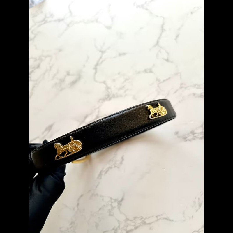 【LA LUNE】絕版古董品 Celine 黑色金馬車皮革腰帶 女裝皮帶 中古二手美品-3
