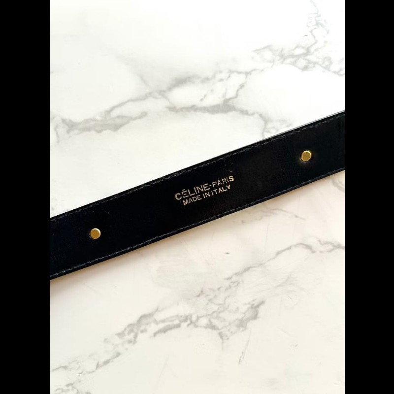 【LA LUNE】絕版古董品 Celine 黑色金馬車皮革腰帶 女裝皮帶 中古二手美品-4