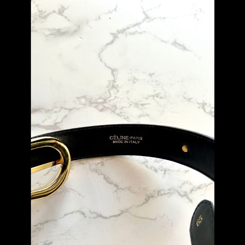 【LA LUNE】絕版古董品 Celine 黑色金馬車皮革腰帶 女裝皮帶 中古二手美品-5
