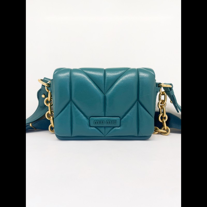 Miu Miu 藍綠色皺褶皮泡芙包-0