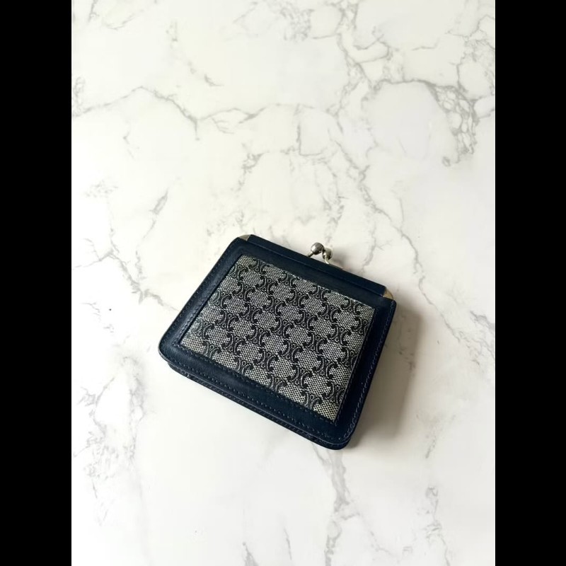 【LA LUNE】古董包 Celine黑藍灰老花口金錢包 零錢包 收納包 中古包 二手包-2