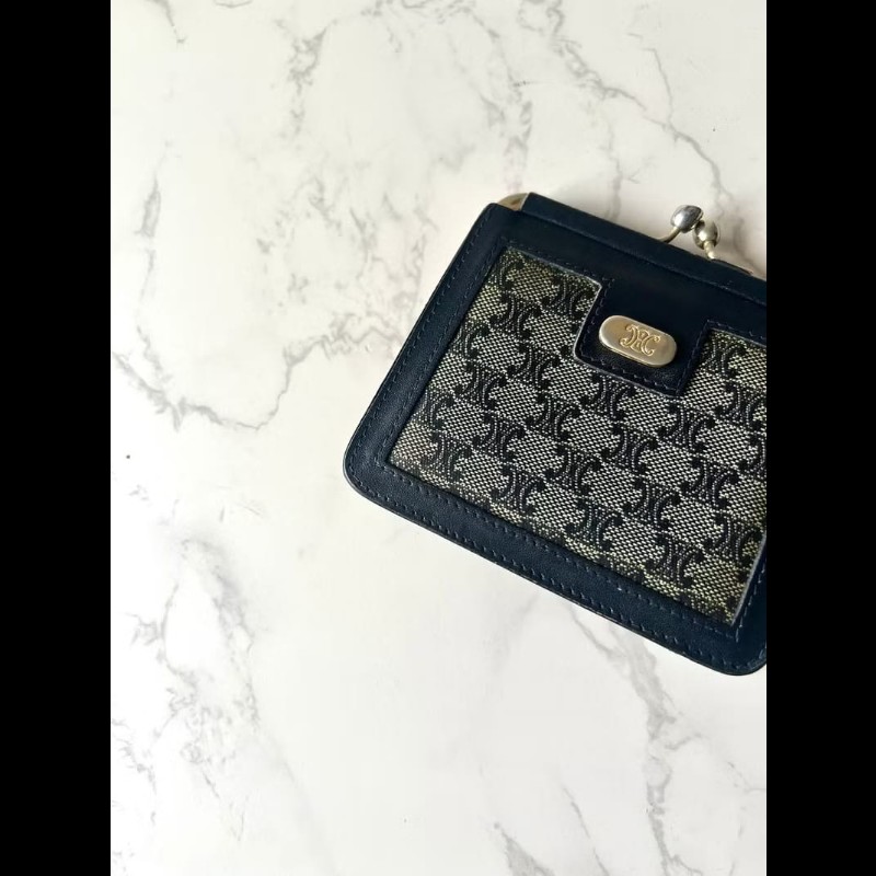 【LA LUNE】古董包 Celine黑藍灰老花口金錢包 零錢包 收納包 中古包 二手包-3