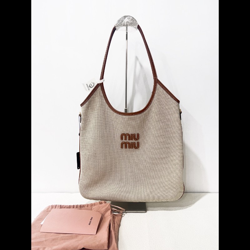 Miu Miu IVY帆布托特包米色肩背包-0